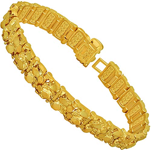 LIFETIME JEWELRY 13mm Rugged Nugget Link Bracelet for Men and Women 24k Gold Plated