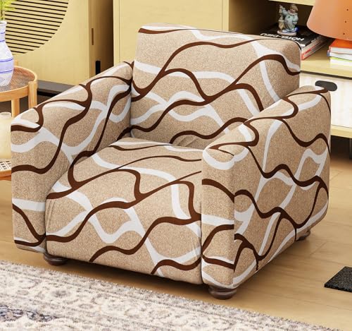 Image of Lukzer 1 Seater Sofa Cover - Beige Lining | 360 Fully Covered Anti-Slip Washable Couch Cover Protecter | 140 GSM Stretch Fit Polyester + Spandex Slipcover (90-140cm /SC-021-01)