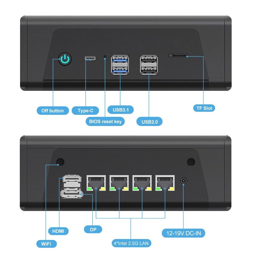 Firewall Appliance Mini PC, procesor AMD Ryzen R5-5600U 4xIntel I226 2.5G Ethernet VPN Router PC AES-NI HDMI DP USB3.1