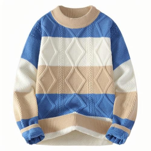 Cambkatl Men's Color Block Crewneck Sweaters, Cozy Knitted Winter Loose Long Sleeve Pullover Casual Sweater Tops