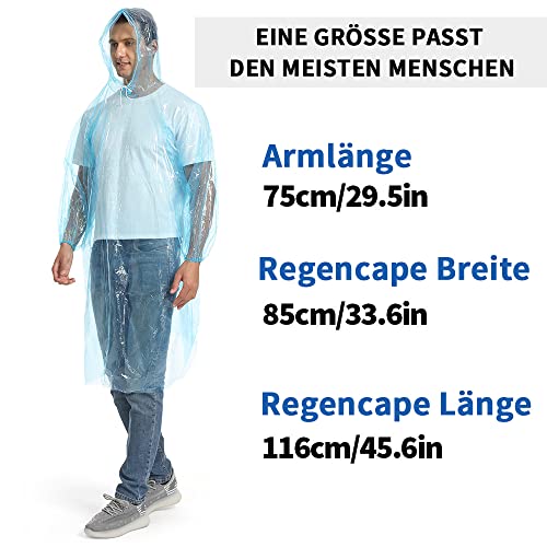 Opret 5 Stück Durchsichtig Regenponcho Damen Herren, Wasserdicht Regenschutz Regencape mit Tunnelzug Kapuze und Elastische Manschette, Leichtgewichts Regen Poncho Transparent Bunt