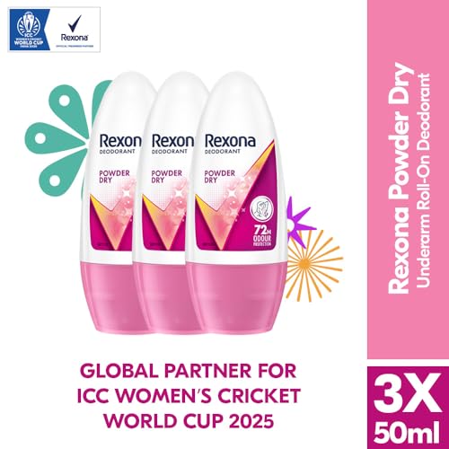 Image of Rexona Powder Dry Underarm Roll-On Deodorant for Women | 72H Odour Protection | 50ML (Pack of 3)