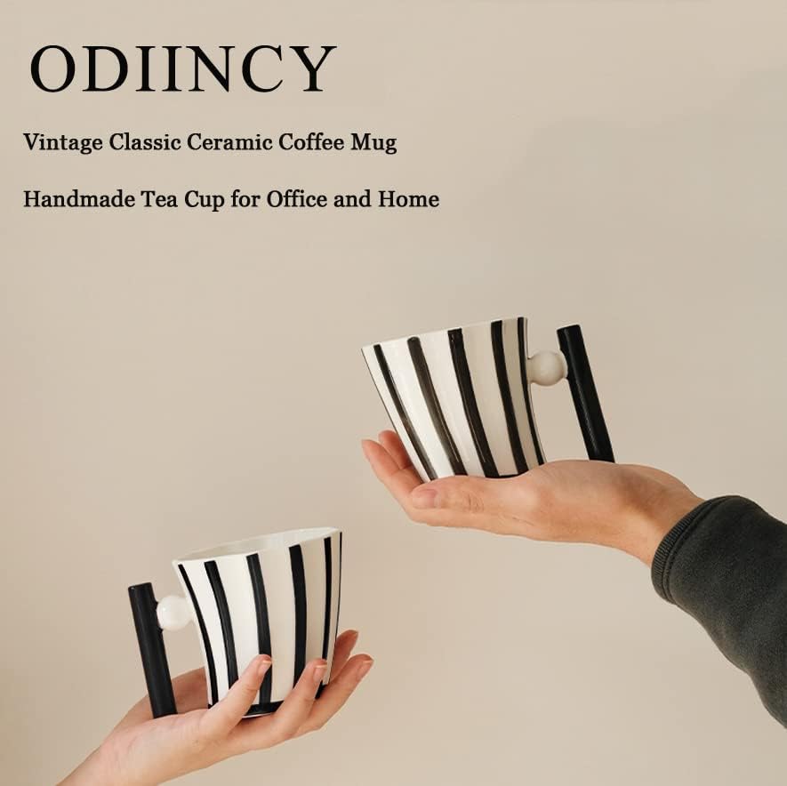 Miniatura 2 de ODIINCY Juego de 4 tazas de café, hechas a mano, estéticas, tazas de té para la oficina y el hogar, tazas de café de cerámica artísticas para