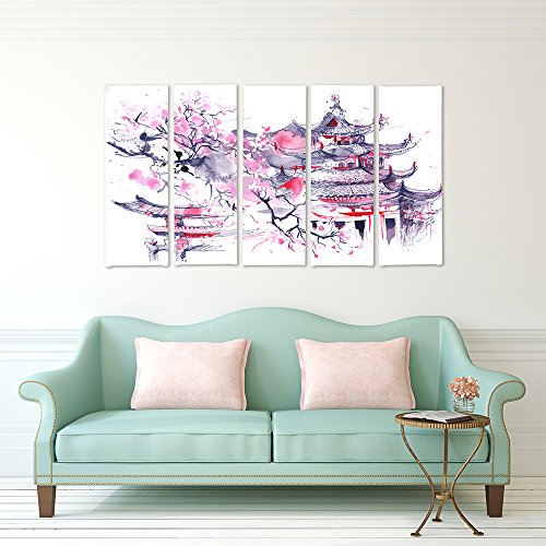 Feeby Quadro su Tela Ciliegio Giapponese 5 Pezzi