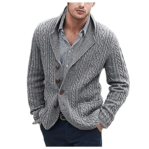 cyber of monday sales Shawl Collar Cardigan Men Slim Fit Long Sleeve Cable Knitted Buttons Cardigan Sweater Casual Winter Jacket Coats oversized sweater plus size 6x Gray XL