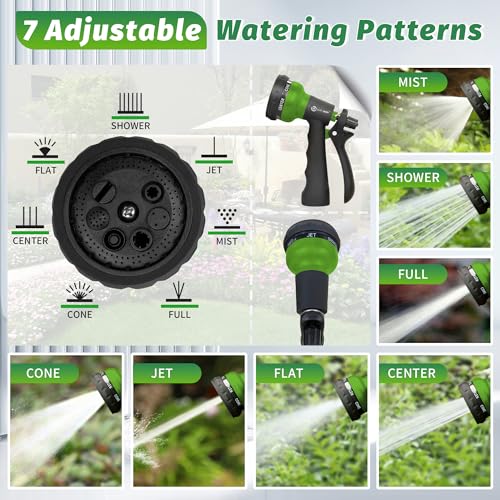 Image of AUTOMAN-Garden-Hose-Nozzle, 2 Pack ABS Water Spray Nozzle with Heavy Duty 7 Adjustable Watering Patterns,Slip Resistant for Watering Plants,Lawn& Garden,Washing Cars,Cleaning,Showering Pets - Green