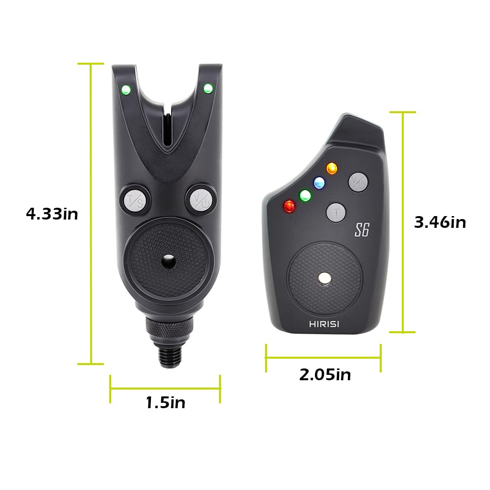 Hirisi Tackle Alarma de mordida de carpa inalámbrica impermeable con luces LED, ajuste de volumen ajustable y sensibilidad indicador de mordida con radio