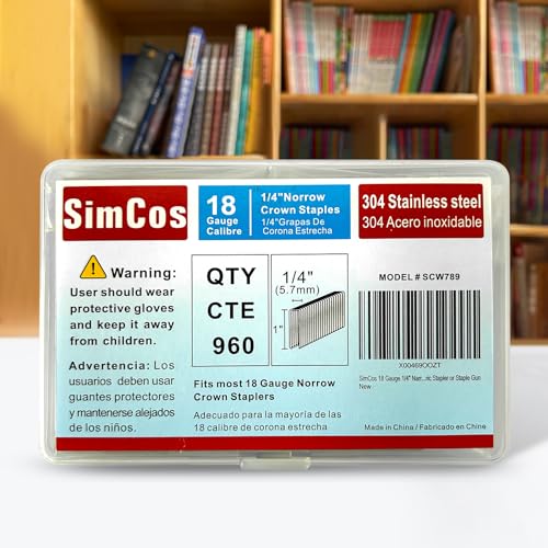 Simcos SCW789 18 Gauge 1/4 Inch Narrow Crown 304 Stainless Steel Staples 1 Inch 960 Counts thumb #3