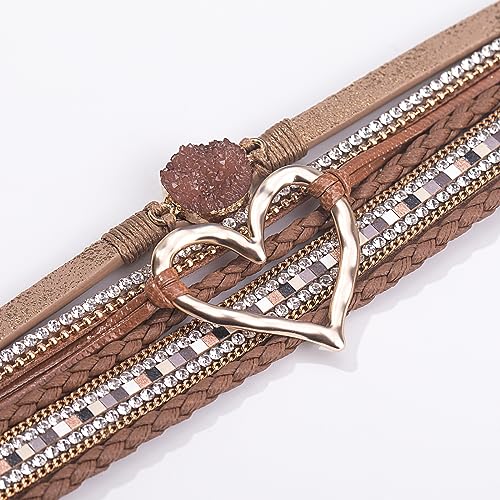 FANCY SHINY Heart Leather Wrap Bracelets Stackable Boho Cuff Bangles Trendy Resin Stone Rhinestone Bracelets with Magnetic Clasp for Women - Image 6