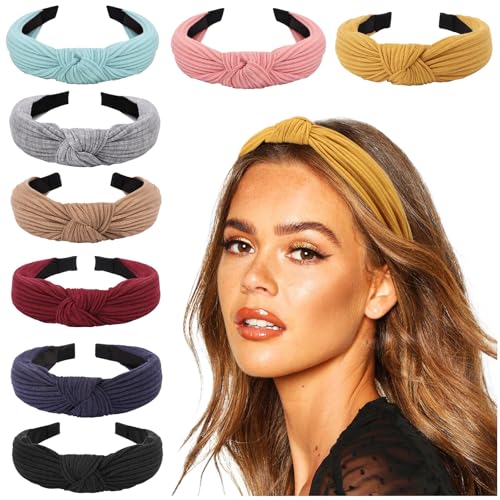 DRESHOW 8 Pack Knotted Headbands for Women Wide Turban Headband Yoga Exercise Ribbing Hair Hoop Hair Bands Accessories