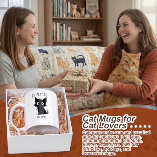 Taza de cerámica negra con gato 12 oz miniatura 6