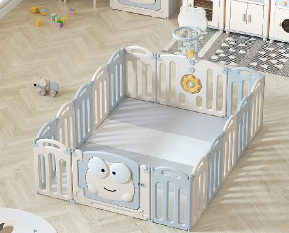 Ubaby Centro de Actividades plegable con 20 Bolas, ya montado, valla infantil de plástico seguro, ideal para gateo, interior y exterior (Rana + canasta)