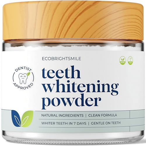 EcoBrightSmile Teeth Whitening Powder - Dentist-Approved Natural Tooth Whitener - Enamel-Safe & Sensitivity-Free Formula - Coffee, Tea, Wine & Smoking Stain Remover - Gel Mint Flavour - 6 Month Supply