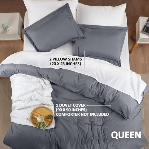 Utopia Bedding Duvet Cover Queen Size - 3 Piece with Zipper Closure - 1 Comforter Cover 90X90 Inches & 2 Pillow Shams 20X26 Inches (Pack of 10, Grey) Comforter Not Included
