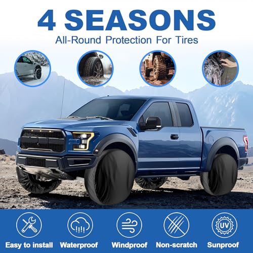 Image of Tire Covers 4 Pack, Trailer,RV,Camper,Truc,SUV,Boat Wheel Cover for Paint Masker /Protection, Tough Covers UV Resistant Dustproof Water,Bring Windproof Buckle (FitsTire Diameters 24 inch-26 inch,Black)
