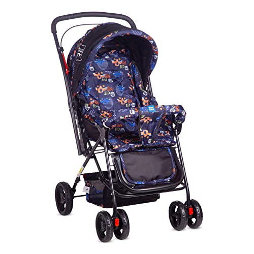 Image of Mee Mee Easy to Push Baby Stroller Pram 3 Position Seating with Quick One Hand Folding | Comfortable Seating | Fully Rotating Wheels | Feeding Tray for New Born Baby /Kids, 0-4 Years, Black