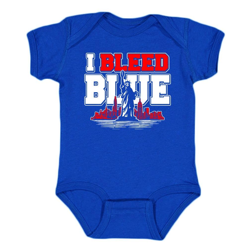 I Bleed New York Colors Kid's Baby Bodysuit for Football Fans (Royal, 6M)