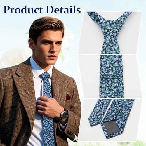 Image of Floral Ties Skinny Tie for Men, Cotton Mens Neckties for Weddings | 2.56'', floral, slim, soft and comfortable, men's neckties for casual, business, party, daily, dating