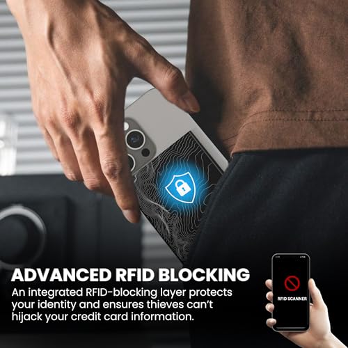 Image of CODE 118 Wallet for Men - Slim Minimalist Aluminum Magnetic Card Holder - RFID Blocking Front Pocket Mag Safe Wallet with Strong Magnet Attachment (Topographic Black)