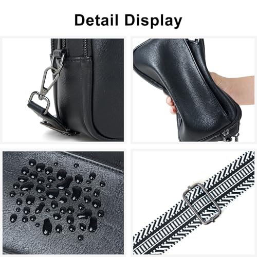 Image of Bluome 4 Zips Crossbody Bags Purses Handbags For Women Small Pu Leather Shoulder Cross Body Travel Bag For Woman Guitar Strap Trendy Black