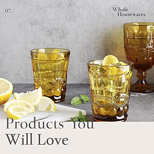 Whole Houseware | Colored Amber Drinking Glasses | Amber Glassware |Pressed Pattern Wine Amber Glass Goblet With Stem For Wedding | Set Of 6 | 8.7 Ounce (Amber) #TOP5