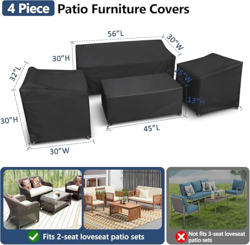 Image of STARTWO Patio Furniture Covers 4 Piece Set, Heavy Duty 600D Waterproof Outdoor Furniture Cover for Rattan Wicker Conversation Set,Black,Regular