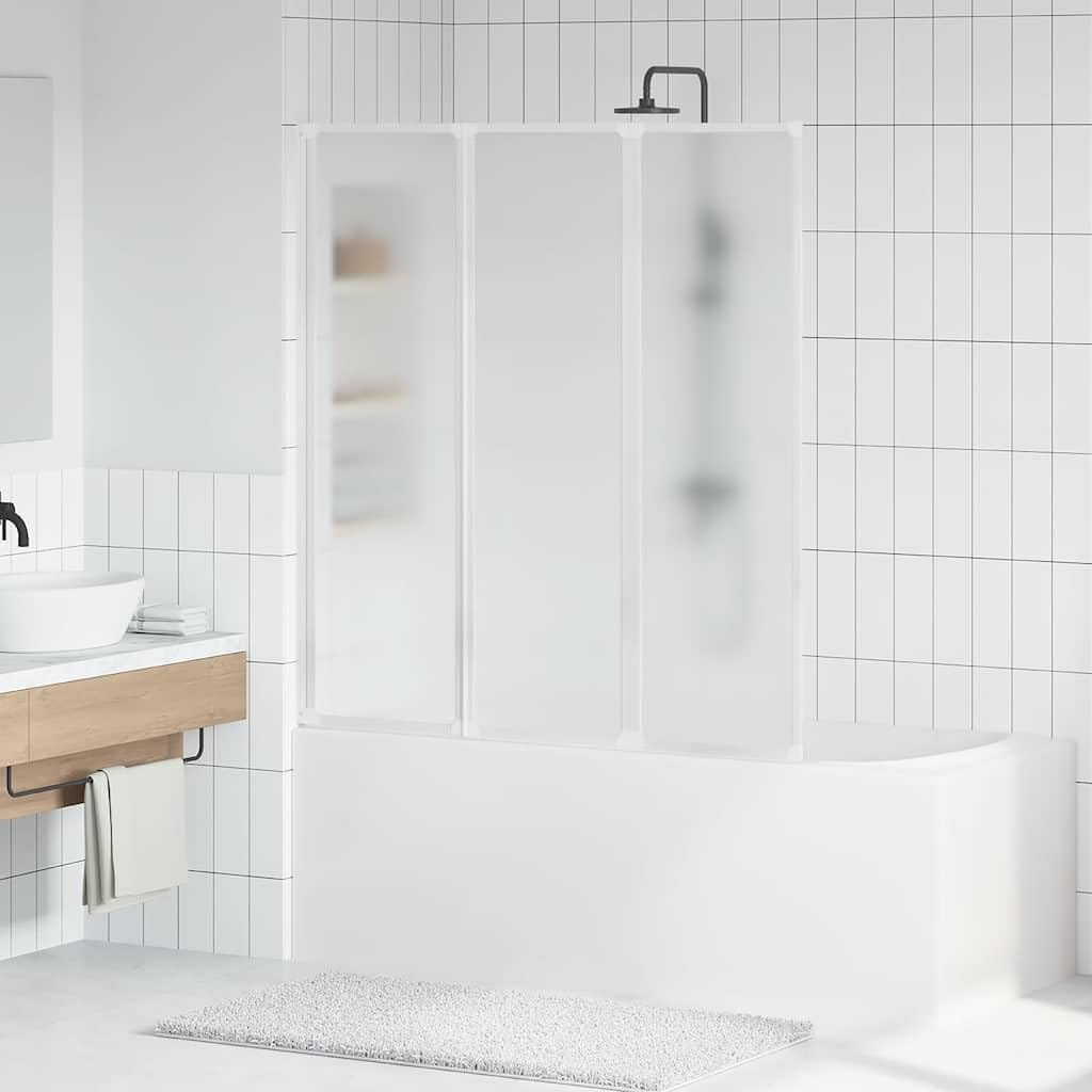 Mampara de ducha plegable de aluminio, 141 x 132 cm, 3 paneles, color blanco, con tira de goma para repeler el agua, montaje universal a la izquierda o a la derecha, ahorra espacio en el baño