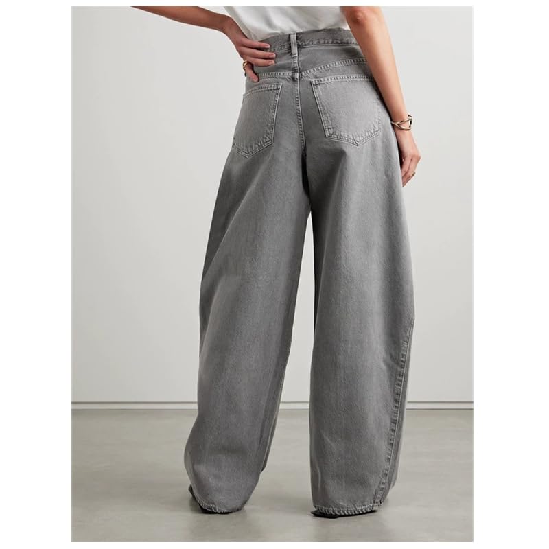 Minimalist Mom Jeans Retro Loose Jeans Light Gray High Waisted Wide Leg Curved Knife Jeans Denim Pants for Women3