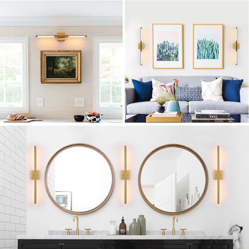 Image of TODOLUZ 30-Inch 5CCT 18W LED Bathroom Light Fixture, 2700K-5500K Brushed Brass Vanity Lighting Adjustable Lamp Tube for Mural