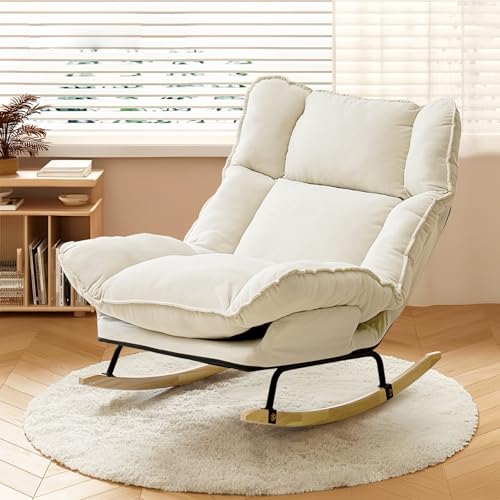 Image of JPBSTO Rocking Chair with Adjustable High Backrest, Extra-Wide Upholstered Glider Rocker, Comfy Accent Chair for Living Room Bedroom