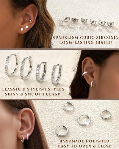 Dochais Hoop Stud Earrings for Women Men 7 Pairs 316L Surgical Steel Hypoallergenic Earrings Set for Multiple Piercing Non Tarnish 14k Gold Plated Cartilage Earring3