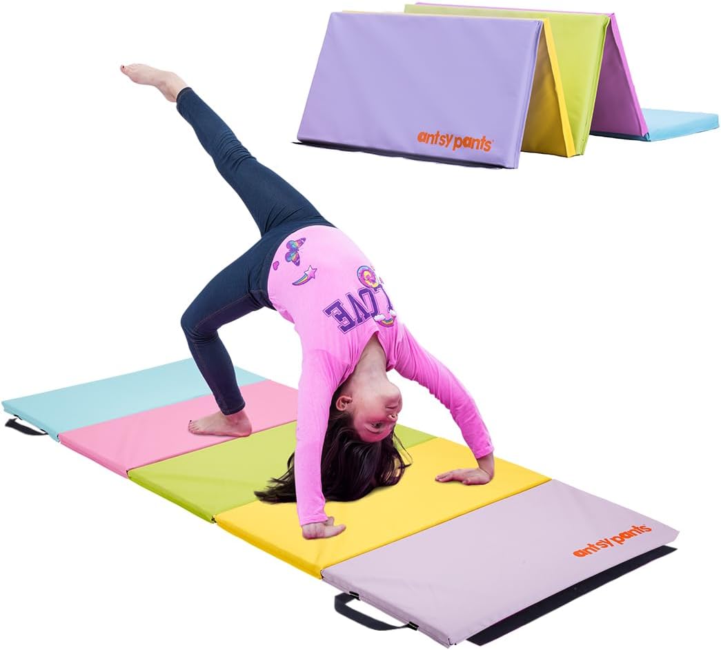 Tumbling Mat – Gymnastics Mat, Easy to Clean Gym Mat, Sturdy, Foldable Tumbling Mat for Kids, Padded, Lightweight, Portable, Carrying Handle, Gymnastics Equipment for Activity Play Pastel Colors