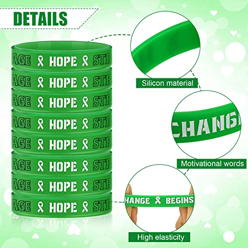 Sosation 200 Pcs Mental Health Awareness Bracelet Faith Courage Hope Strength Silicone Wristband Green Awareness Bracelets3