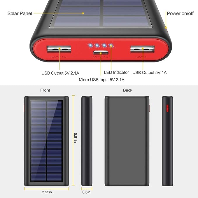 Draadloze powerbank op zonne-energie, 26800 mAh, met 4 kabels, 15 W, USB-C-input/output, snel opladen, 6 uitgangen, 3 ingangen, voor mobiele telefoon, outdoor, externe accu met zaklampen, karabijnhaak Draadloze powerbank op zonne-energie, 26800 mAh, met 4 kabels, 15 W, USB-C-input/output, snel opladen, 6 uitgangen, 3 ingangen, voor mobiele telefoon, outdoor, externe accu met zaklampen, karabijnhaak