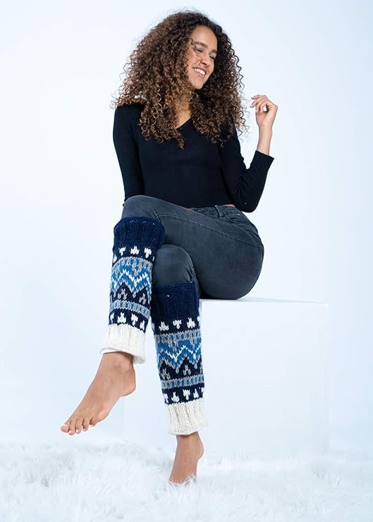 Image of Tibetan Socks Hand Knit Wool Fleece Lined Leg Warmers Boot Toppers