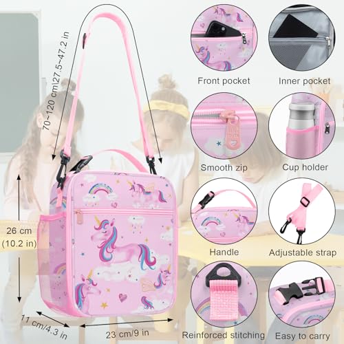 Clastyle Unicorn Insulated Lunch Bag Large Thermal Cooler Bag for Girl Picnic Lunch Box Tote Pink Rainbow Cloud - Image 4