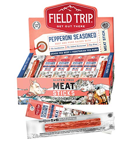 Field Trip Pork and Beef Jerky Sticks | Keto Gluten Free Jerky, Low Carb, Healthy High Protein Snacks with No Nitrates, Made with All Natural Ingredients | Pepperoni | 0.5oz, 24 Count