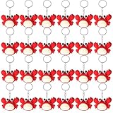 24 Pcs Rubber Crab Keychains Bulk, Cute Crab Keychains Hanging Ornaments For Keys, Backpack, Classroom Gifts, Crawfish Boil Party Supplies
