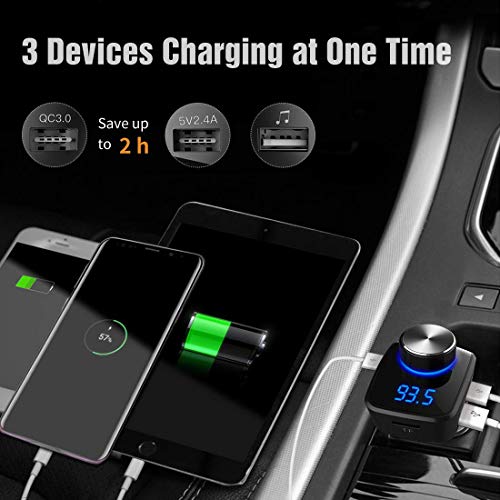 Trekpow F10 Bluetooth FM Transmitter for Car-Wireless Bluetooth 4.2 in-Car Radio Adapter Car Kit with Handsfree Calling, 3 USB Ports, LED Display, Support TF Card, U-Disk, AUX Output