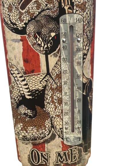 Miniatura 5 de Termómetro de pared de metal calibre 22, litografía de metal, mide 5 x 17 pulgadas, para interiores o exteriores, elige estilo (no me pises)