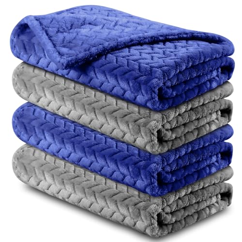 Image of Chumia 4 Pcs Baby Blanket Flannel Cozy Throw Fuzzy Soft Warm Blanket for Newborn Sherpa Fluffy Crib Swaddling Supplies Birthday Baby Shower(24 x 32 Inch,Light Gray, Dark Blue)