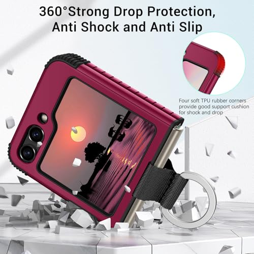 Image of BENTOBEN for Samsung Galaxy Z Flip 6 5G Case with Ring, Heavy Duty 2 in 1 Full Body Rugged Galaxy Z Flip6 Case Girls Women Boy Men Shockproof Protection Cover for Samsung Z Flip 6 6.7 inch,Wine Red