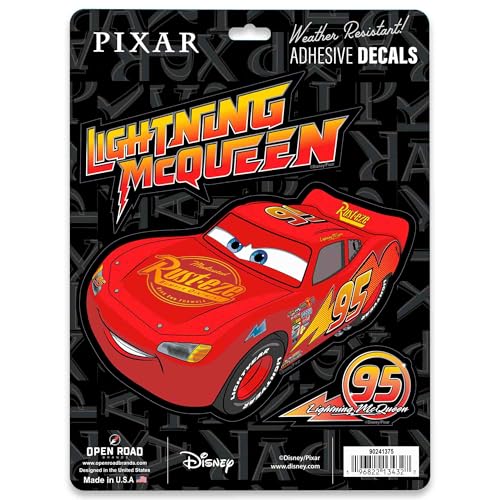 Disney Cars Lightning McQueen Adhesive Vinyl Decals - Fun Set of Lightning McQueen Stickers for Car, 1 Pack (3 Count)