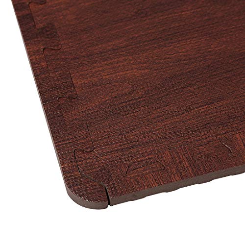 SUPERJARE 16 Tiles Eva Foam Interlocking Tiles Protective Flooring Mat with Borders Dark Wood Grain - Thumbnail 4