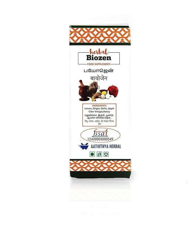 Image of Aathithya Herbal Biozen Syrup, Ayurvedic Medicine with Ginger, Lemon, Garlic, Honey and Apple Cider (200ml)