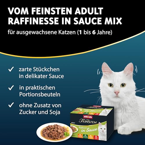 animonda vom Feinsten Premium Katzenfutter nass Raffinesse in Sauce, 24 Portionsbeutel (24 x 85g), hochwertiges Katzen Nassfutter ohne Zucker, mit frischen fleischigen Zutaten