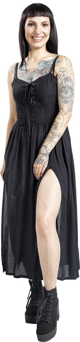 Gothicana by EMP Donna Abito Lungo Nero con Pizzo all’Uncinetto
