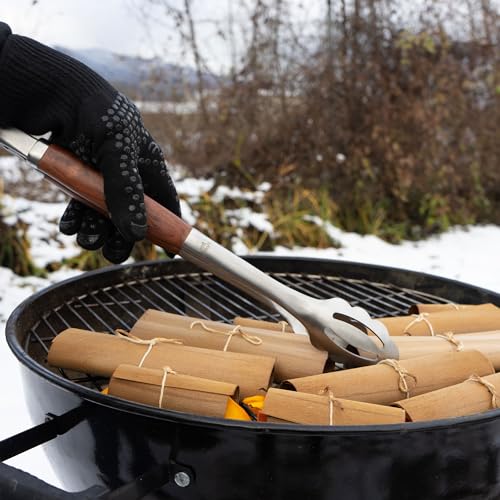 grillart® Premium Grillbesteck Set, 3-teilig aus hochwertigem Edelstahl und edlen Holzgriffen – Grillzange, Grillwender und Grillgabel mit extra langem Griff – das ideale Grillzubehör