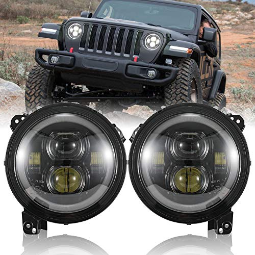FieryRed 9 inch LED Headlights with DRL for Jeep Wrangler JL 2018-2019, High