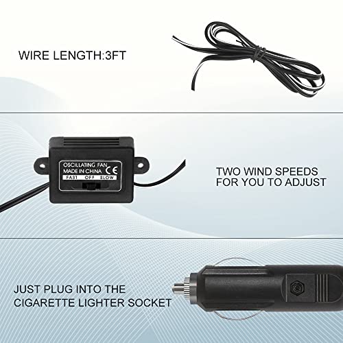 12 Volt Oscillating Fan, 6" Portable Car Fan With Car Cigarette Lighter, 360° Cooling Ventilation, Car DC Clip Fan, 12v Fan for Truck,RV,Car (Cord Length 5FT)
